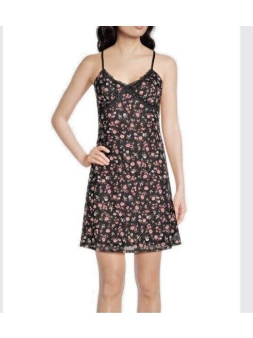 Y2k Babydoll Slip Dress Large Black Mesh Floral Lace Whimsigoth Fairy     Q
